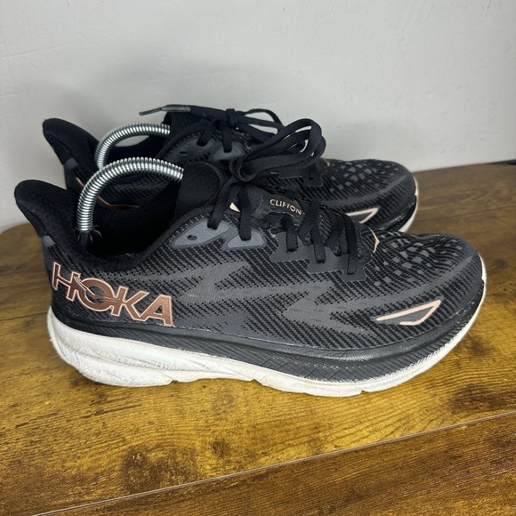 Hoka One One Shoes - Hoka One One Clifton 9 Women's Size 10 B Black White Gold